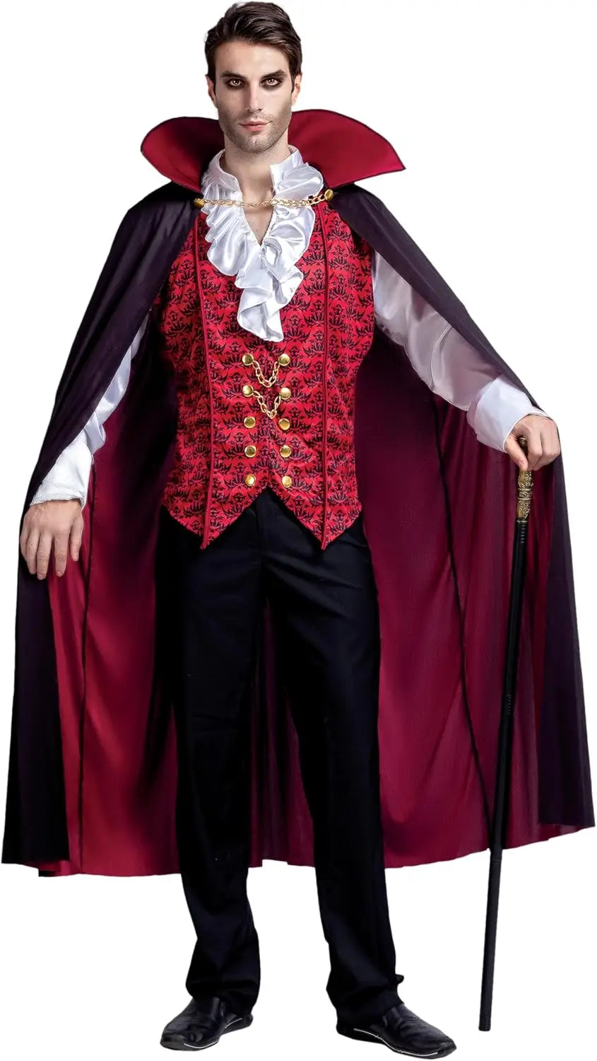 Halloween Men‘s Vampire Costume ,Halloween Men's Vampire Cape, Dracula Costume Men