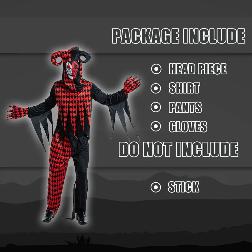 Men Horror Balck Clown Costume Cosplay Adult Scary Gothic Killer Circus Halloween Party Outfit Carnival Easter Purim Fancy Dress