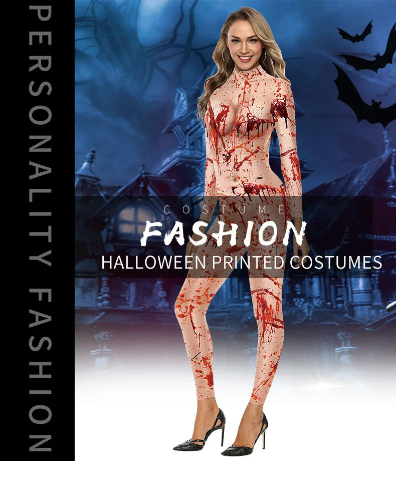 Color Cosplayer Zombie Jumpsuits Women Halloween Party Cosplay Costumes Gothic Ghastly Performance Catsuits Role Playing Costume