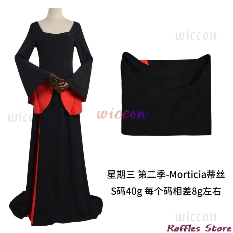 Morticia Cosplay Costume Black Robe Wig Set Women Gothic Dress Maxi Skirt Adult Vintage Halloween Masquerade Party