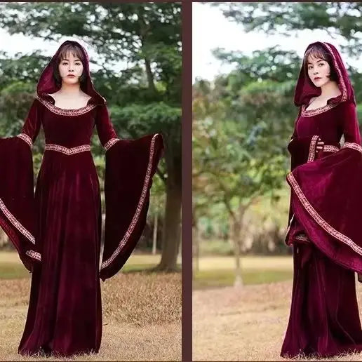 Halloween, medieval Gothic style, long sleeved shirt, luxurious women's dress, party costume, cosplay, vampire, Halloween adult