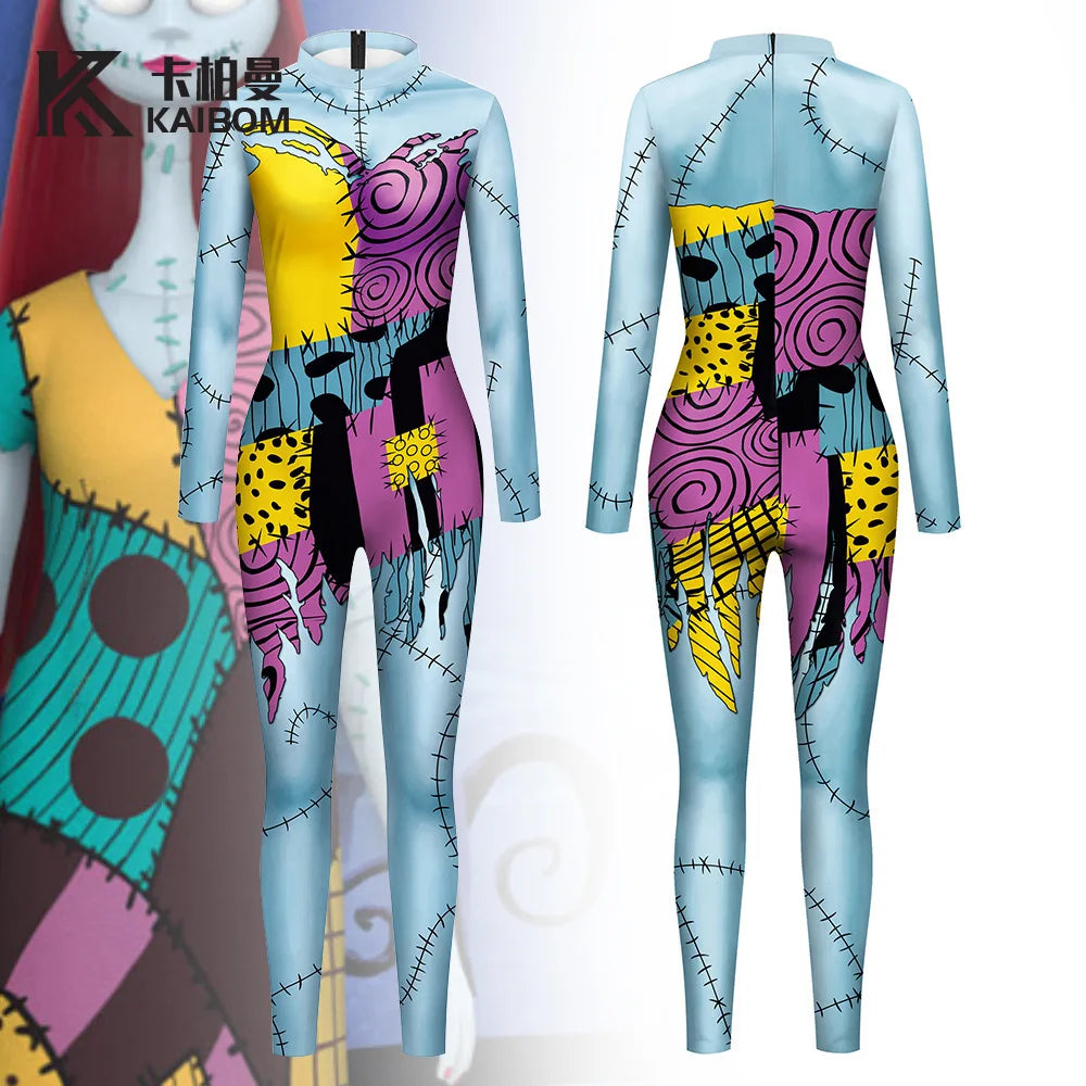 New Anime Christmas Eve Scare Sally Dress Halloween Party Set Costume Women Jumpsuit Catsuit Zentai Bodysuit Gothic Leggins