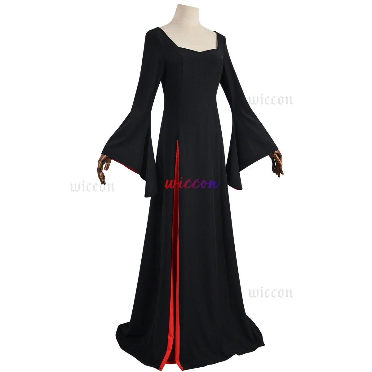 Morticia Cosplay Costume Black Robe Wig Set Women Gothic Dress Maxi Skirt Adult Vintage Halloween Masquerade Party