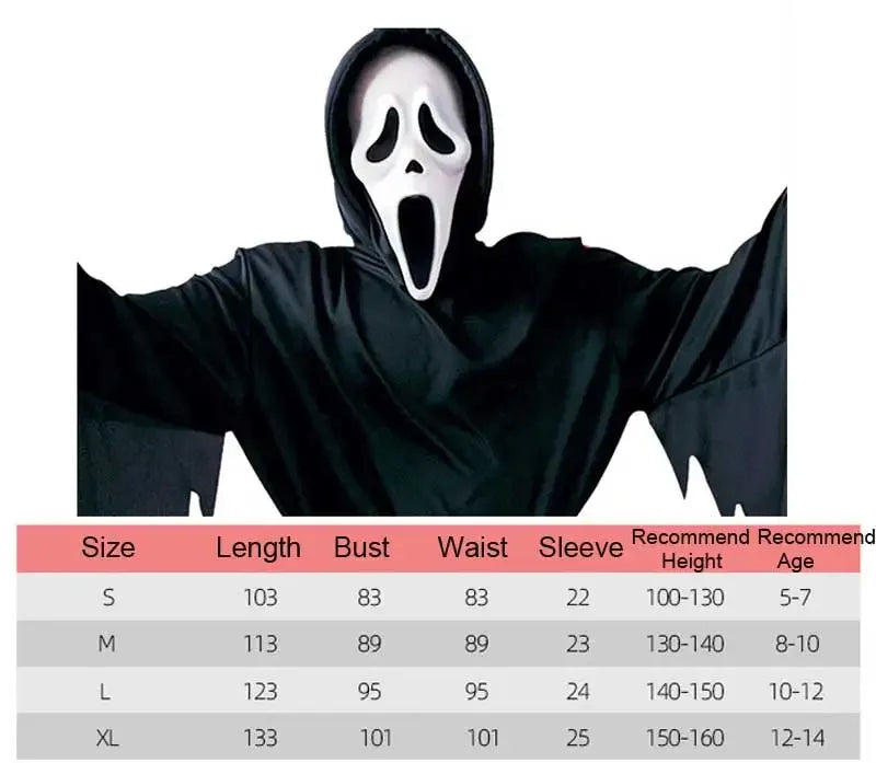 Kids Scream Costume Children Fancy Dress Halloween Party Horror Death Ghostface Costume Boys Teens