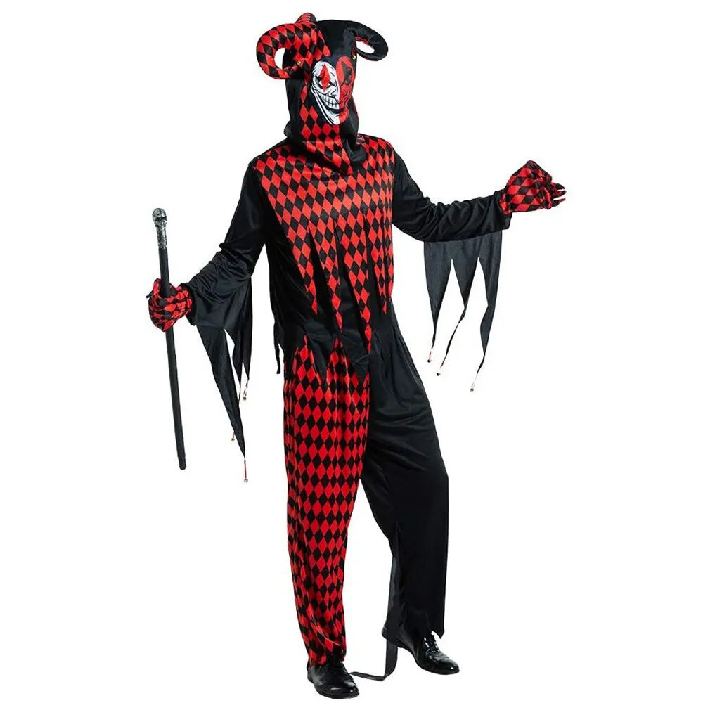 Men Horror Balck Clown Costume Cosplay Adult Scary Gothic Killer Circus Halloween Party Outfit Carnival Easter Purim Fancy Dress