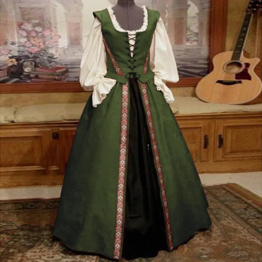 Women Halloween Costume Wicca Witch Medieval Dress Adult Plus Size Scary Cosplay Gothic New 2 Pcs Set Costumes for Women