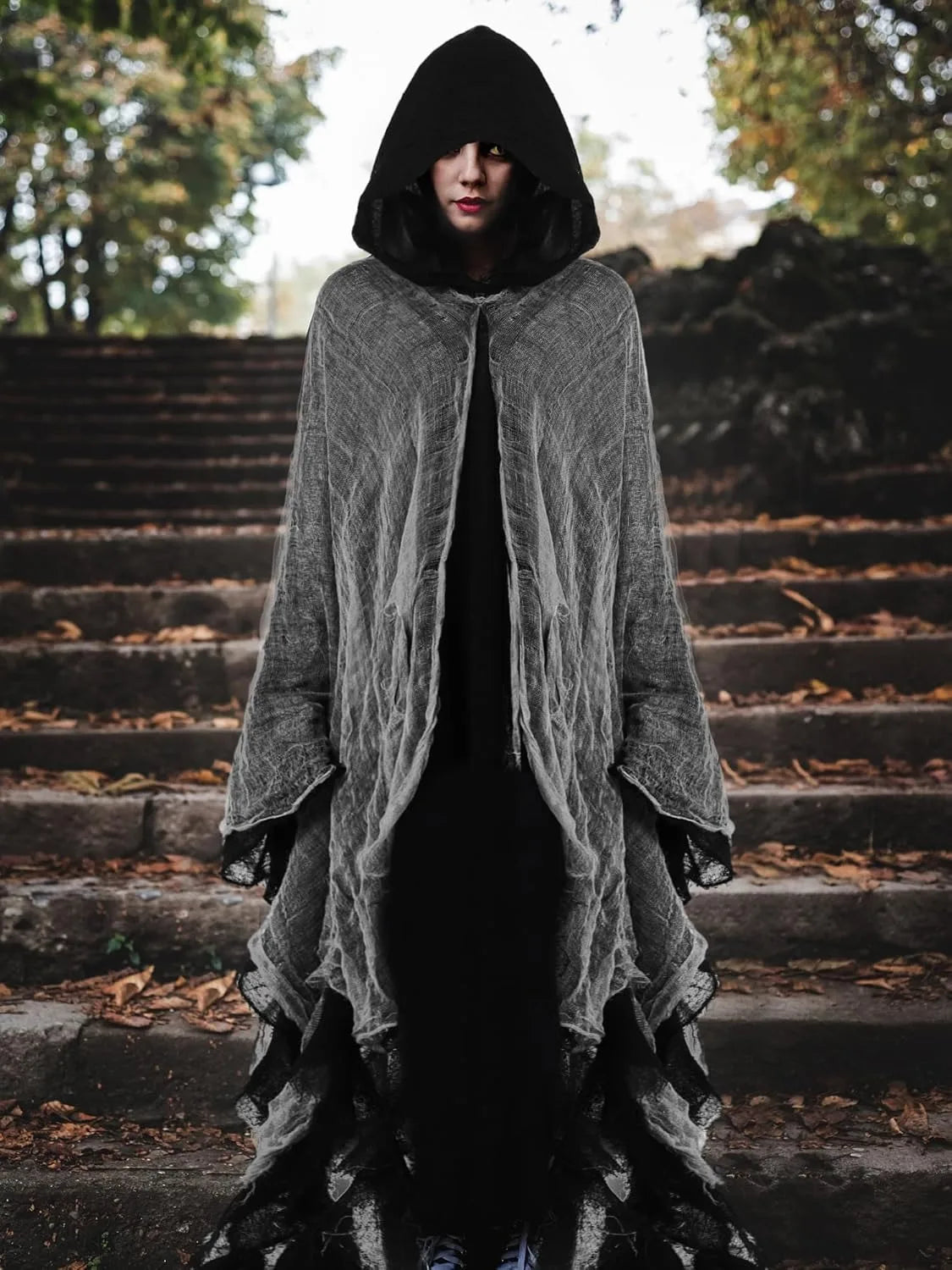 Halloween Hooded Cloak Medieval Renaissance Gothic Wizard Robe Scary Grim Reaper Cosplay Costume for Unisex