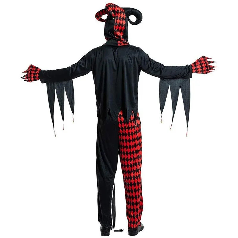 Men Horror Balck Clown Costume Cosplay Adult Scary Gothic Killer Circus Halloween Party Outfit Carnival Easter Purim Fancy Dress