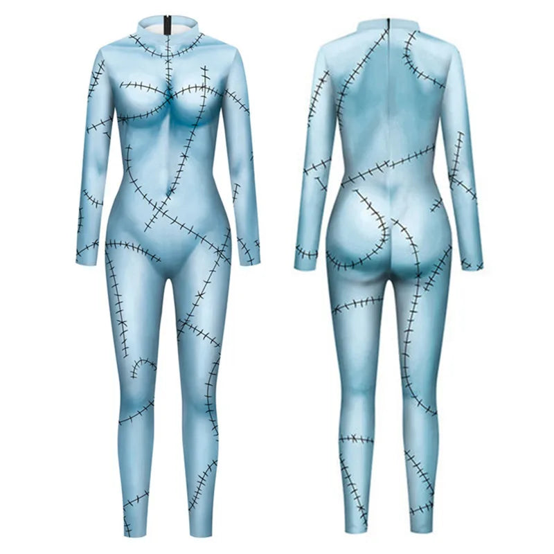 New Anime Christmas Eve Scare Sally Dress Halloween Party Set Costume Women Jumpsuit Catsuit Zentai Bodysuit Gothic Leggins