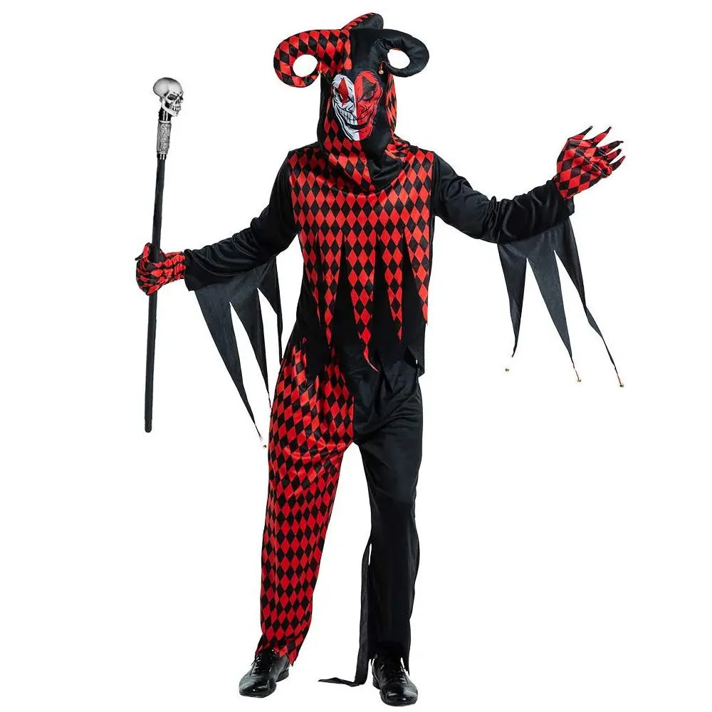Men Horror Balck Clown Costume Cosplay Adult Scary Gothic Killer Circus Halloween Party Outfit Carnival Easter Purim Fancy Dress