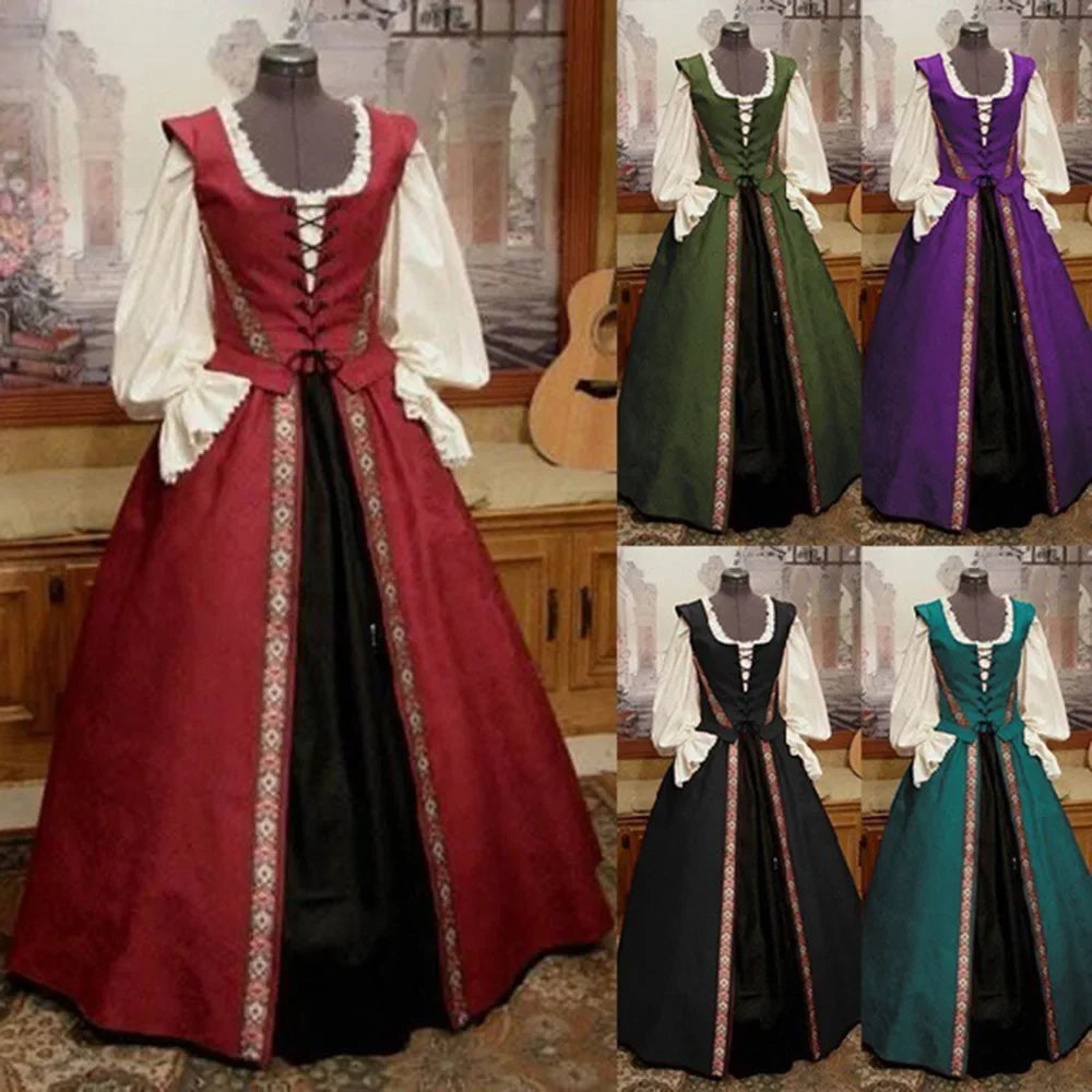Women Halloween Costume Wicca Witch Medieval Dress Adult Plus Size Scary Cosplay Gothic New 2 Pcs Set Costumes for Women