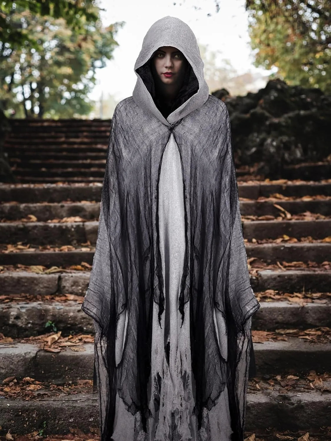 Halloween Hooded Cloak Medieval Renaissance Gothic Wizard Robe Scary Grim Reaper Cosplay Costume for Unisex
