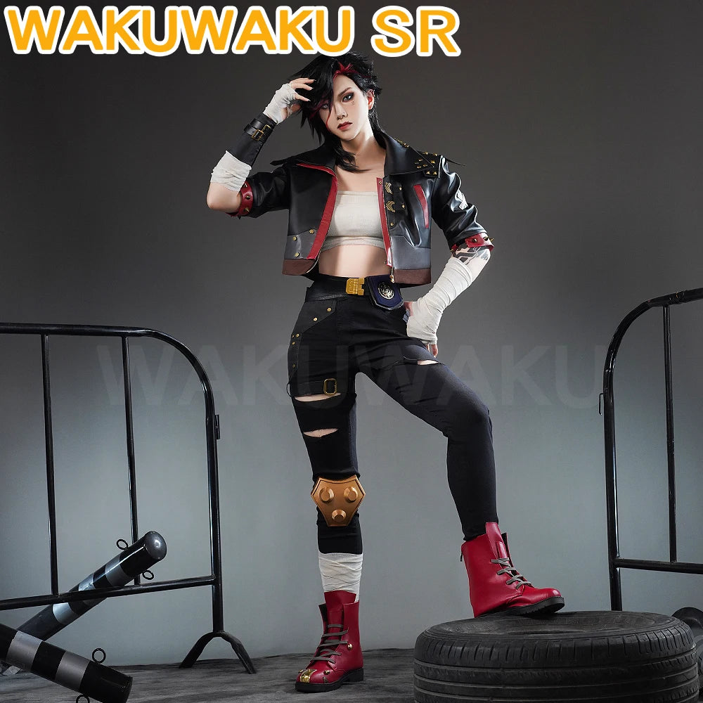 IN STOCK Vi Cosplay Costume Anime Arcane Cosplay【S-3XL】WakuWaku-SR Women Halloween Arcane Vi Cosplay Coat Metal Plus Size LOL
