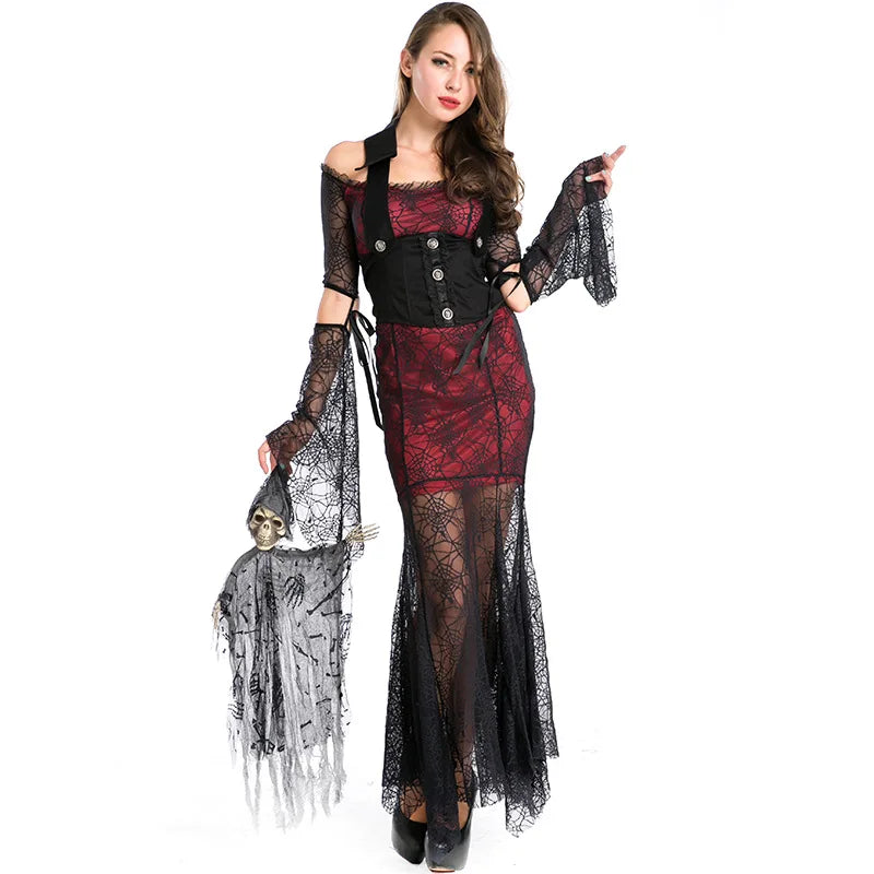 Halloween Easter Masquerade Gothic Vintage Royal Court Devil Vampire Costume Hen Party Scary Horror Witch Cosplay Dress