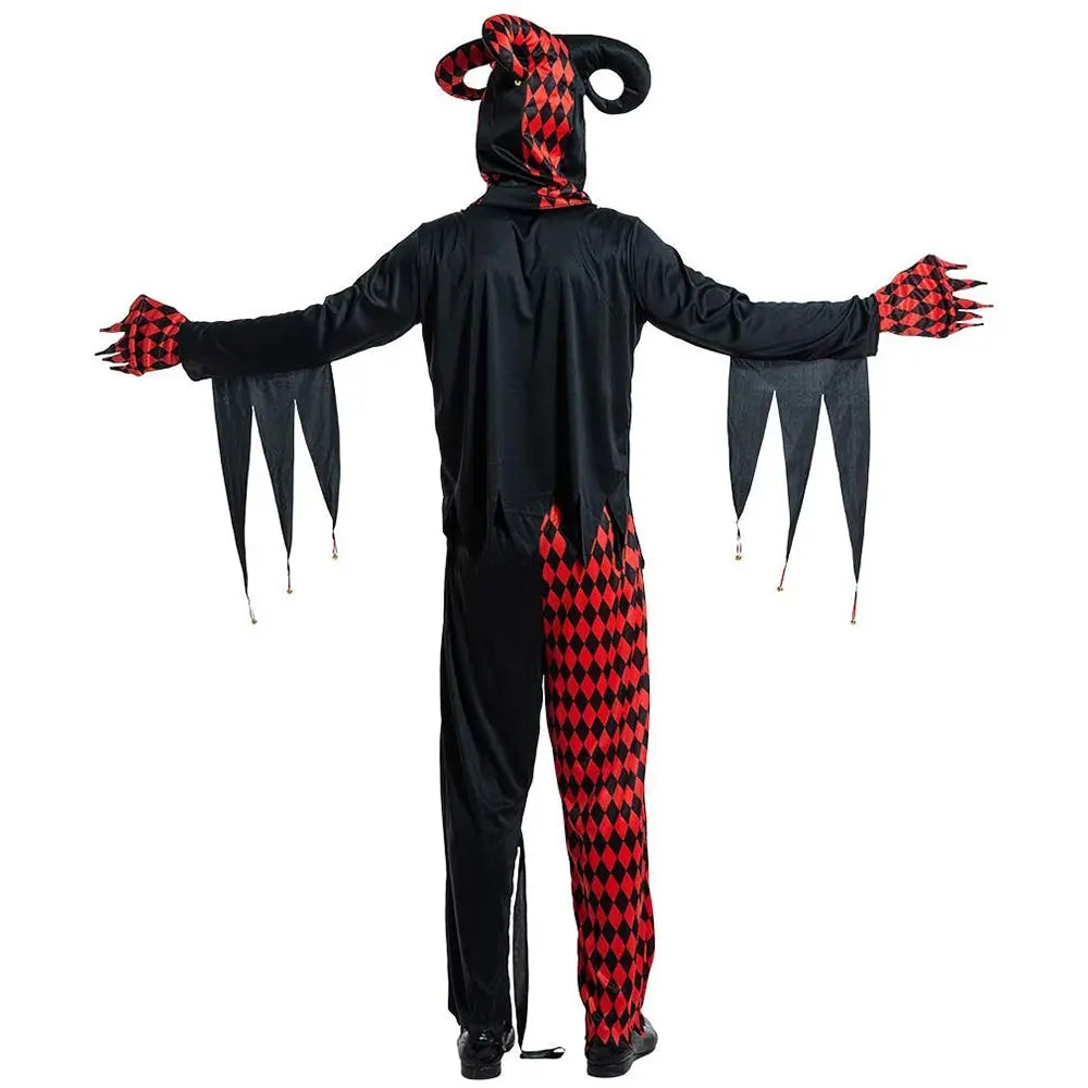 Men Horror Balck Clown Costume Cosplay Adult Scary Gothic Killer Circus Halloween Party Outfit Carnival Easter Purim Fancy Dress