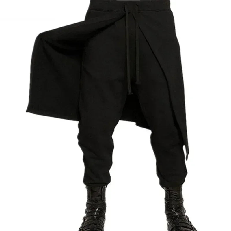 Medieval Steampunk Black Pant Costume for Men Western Style Spliced Loose Pants Stage Cosplay Halloween Gothic Fashion Pant