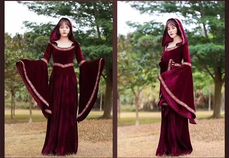 Halloween, medieval Gothic style, long sleeved shirt, luxurious women's dress, party costume, cosplay, vampire, Halloween adult