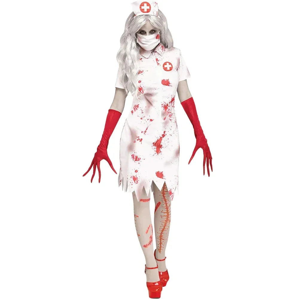 Ladies Halloween Party Zombie Horror Costumes Bloody Nurse Zombie Dress Cosplay Sexy Performance Costume Game Zombie Horror Suit