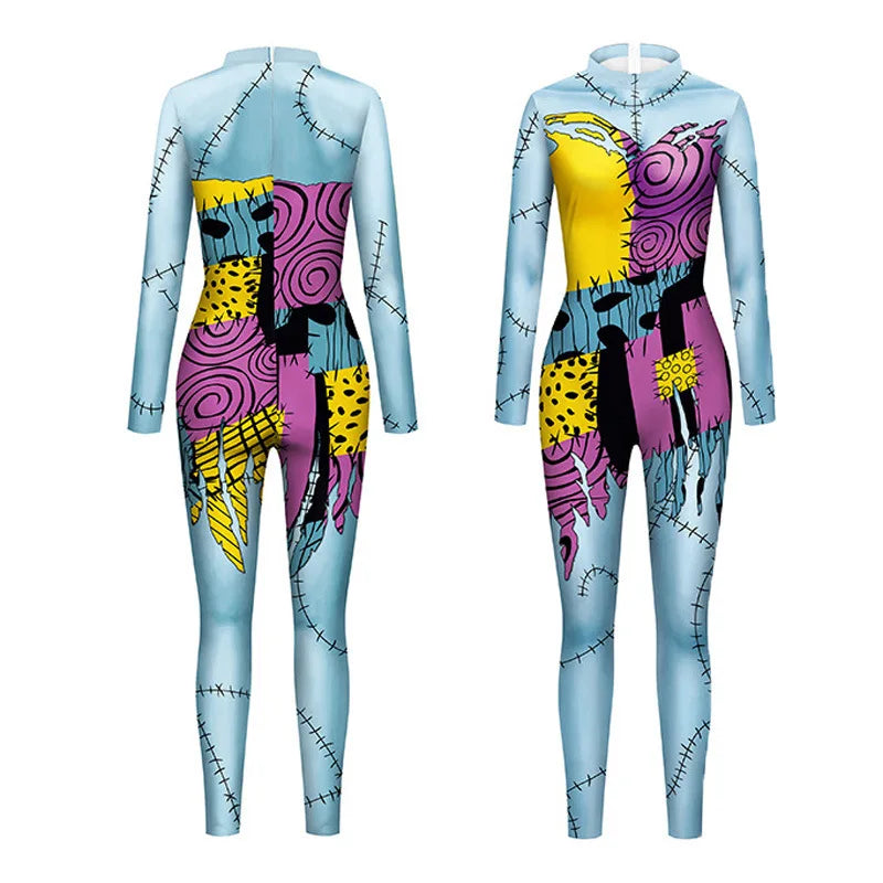 New Anime Christmas Eve Scare Sally Dress Halloween Party Set Costume Women Jumpsuit Catsuit Zentai Bodysuit Gothic Leggins