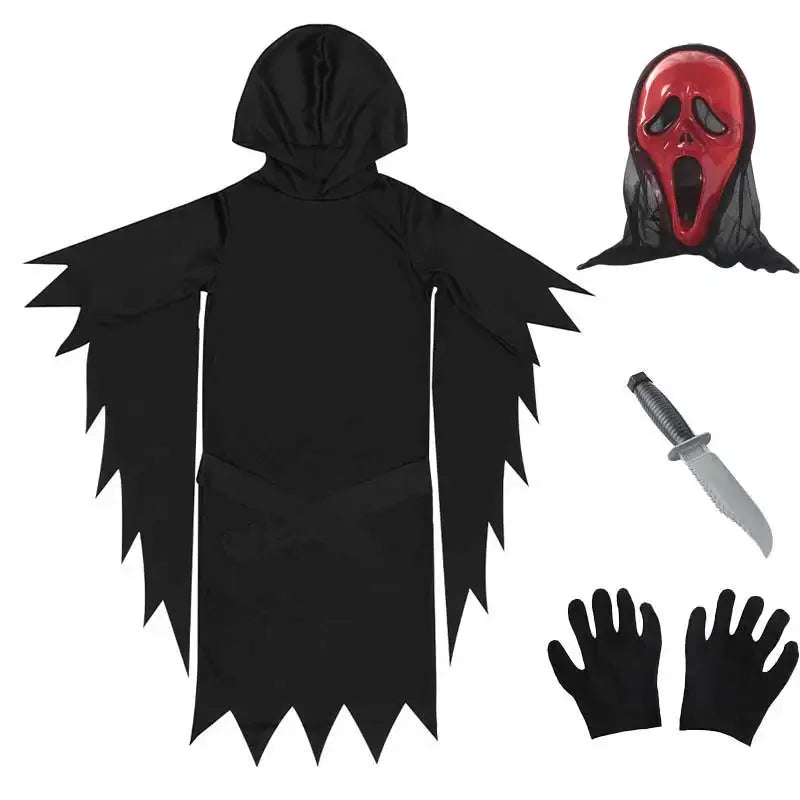 Kids Scream Costume Children Fancy Dress Halloween Party Horror Death Ghostface Costume Boys Teens