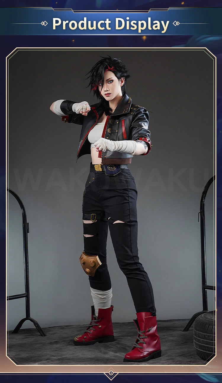 IN STOCK Vi Cosplay Costume Anime Arcane Cosplay【S-3XL】WakuWaku-SR Women Halloween Arcane Vi Cosplay Coat Metal Plus Size LOL