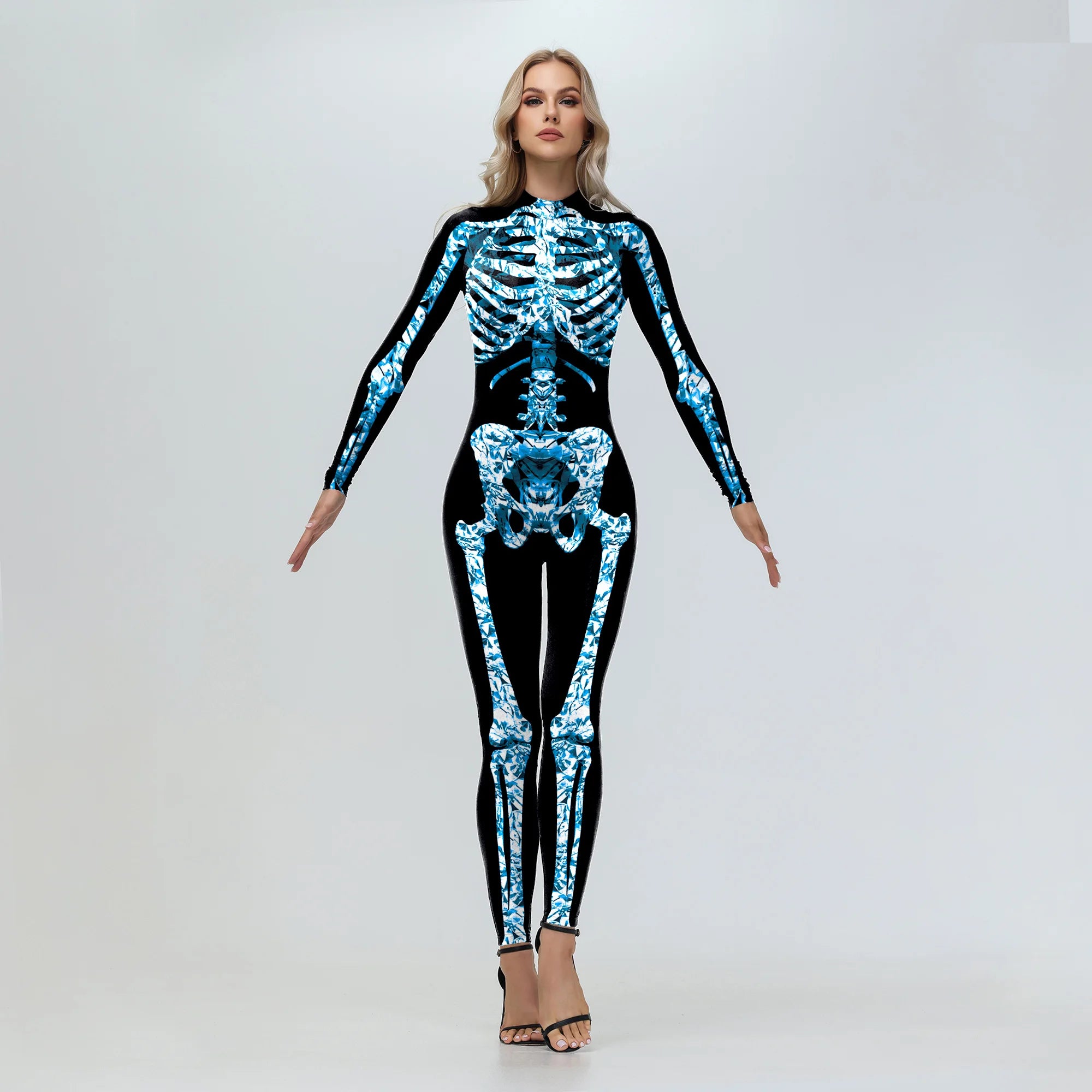 [You're My Secret] Cosplay Zombie Scary Skeleton Printed Bodysuit Halloween Party CostumeWomen Zenti Jumpsuit Day of the Dead