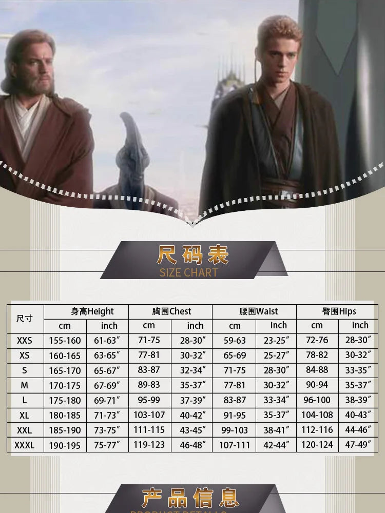 Anakin Cosplay Jedi Costume Disfraz Skywalker Vader Darth Jedi Top Pants Cloak Belt Halloween Carnival Party Outfits Men
