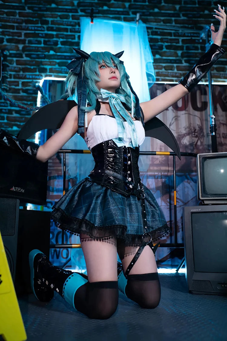 Anime Devil Hatsune Cosplay Costumes Game Demon Miku Dress Wig Wings Horns Tail Suit Carnival Party Outfits Women Sexy Uniform