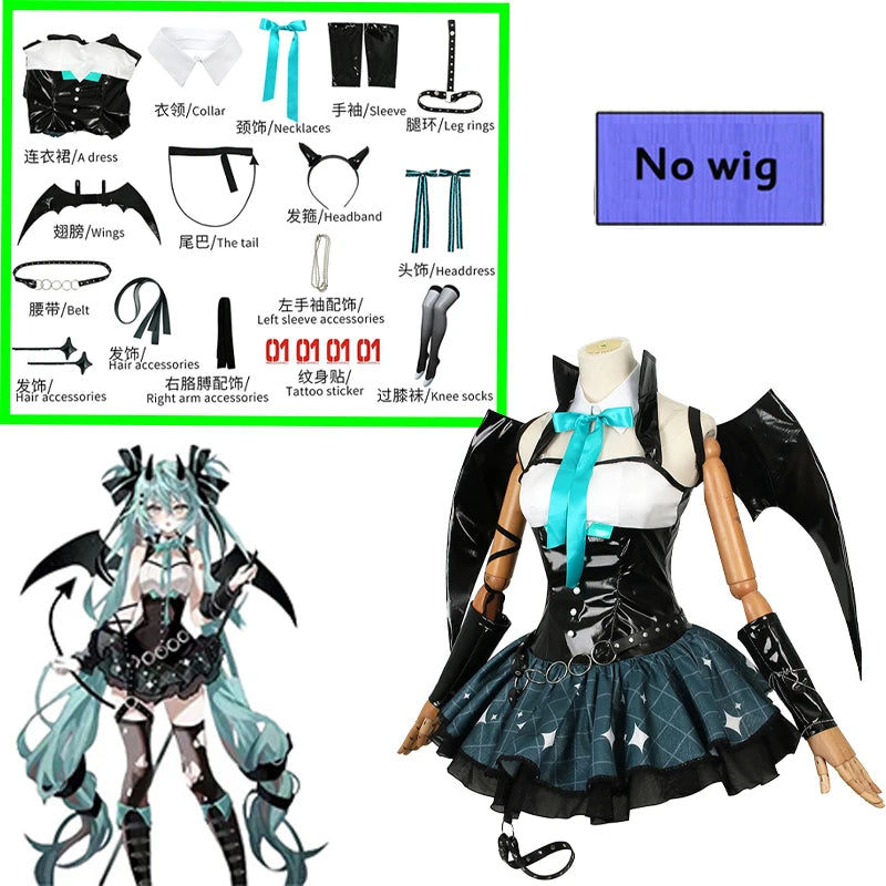 Anime Devil Hatsune Cosplay Costumes Game Demon Miku Dress Wig Wings Horns Tail Suit Carnival Party Outfits Women Sexy Uniform