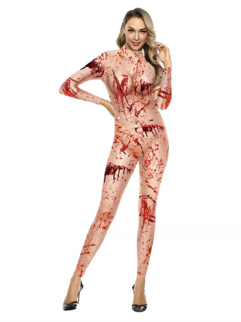 Color Cosplayer Zombie Jumpsuits Women Halloween Party Cosplay Costumes Gothic Ghastly Performance Catsuits Role Playing Costume