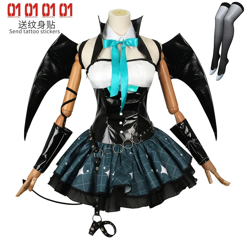 Anime Devil Hatsune Cosplay Costumes Game Demon Miku Dress Wig Wings Horns Tail Suit Carnival Party Outfits Women Sexy Uniform