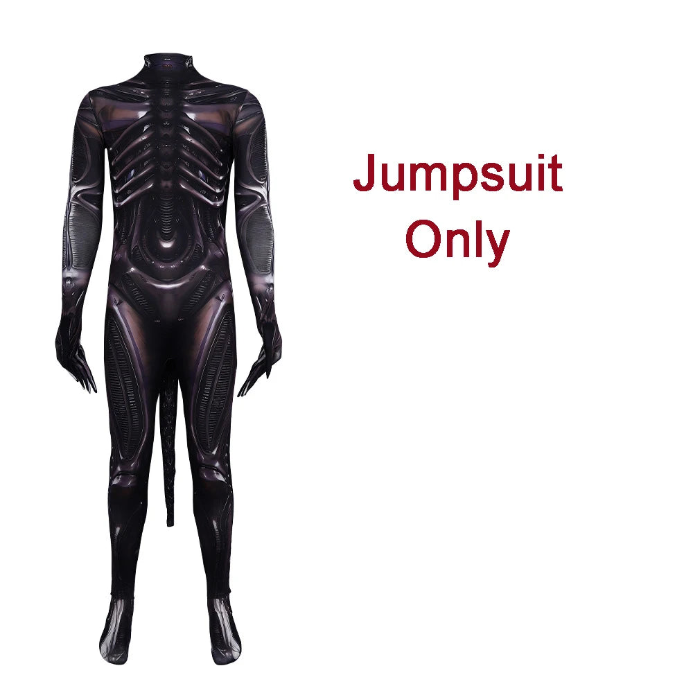 Alien Romulus Xenomorph Costume Adult Kids Horror Cos Jumpsuit Mask Tentacles Cosplay Disfraz Fear Halloween Costume Scary Suit