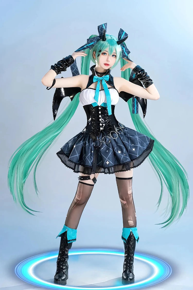 Anime Devil Hatsune Cosplay Costumes Game Demon Miku Dress Wig Wings Horns Tail Suit Carnival Party Outfits Women Sexy Uniform