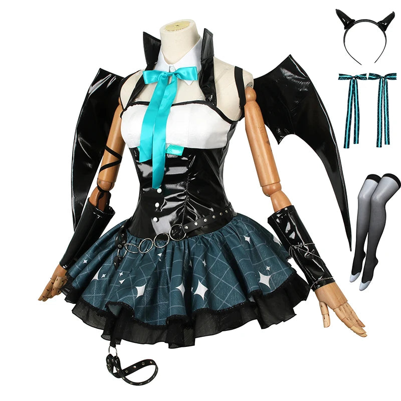 Anime Devil Hatsune Cosplay Costumes Game Demon Miku Dress Wig Wings Horns Tail Suit Carnival Party Outfits Women Sexy Uniform