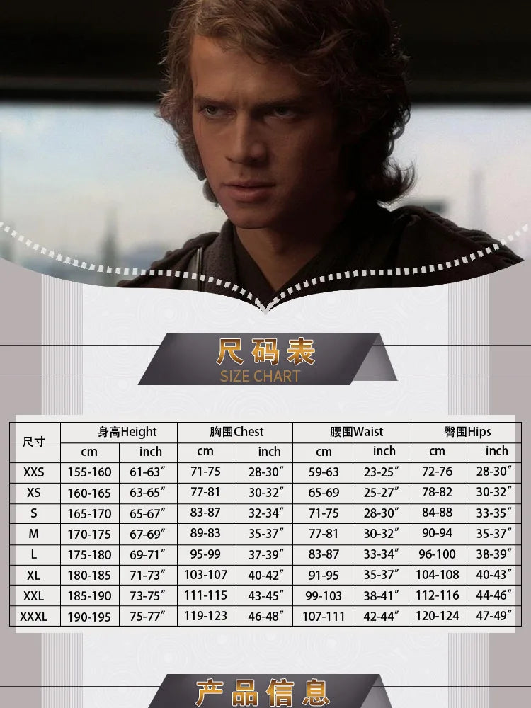 Anakin Cosplay Jedi Costume Disfraz Skywalker Vader Darth Jedi Top Pants Cloak Belt Halloween Carnival Party Outfits Men