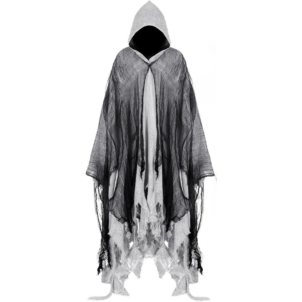 Halloween Hooded Cloak Medieval Renaissance Gothic Wizard Robe Scary Grim Reaper Cosplay Costume for Unisex