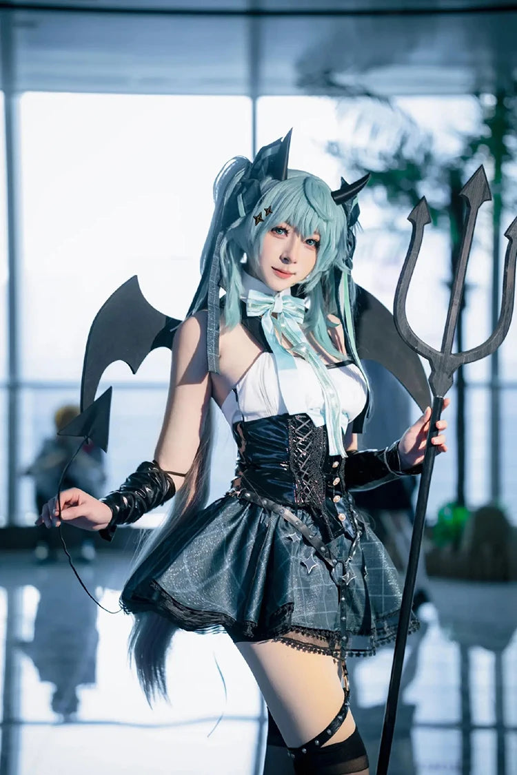 Anime Devil Hatsune Cosplay Costumes Game Demon Miku Dress Wig Wings Horns Tail Suit Carnival Party Outfits Women Sexy Uniform