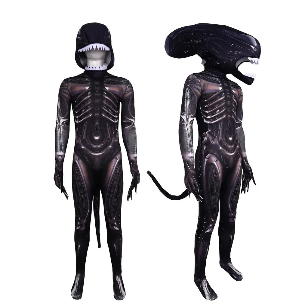 Alien Romulus Xenomorph Costume Adult Kids Horror Cos Jumpsuit Mask Tentacles Cosplay Disfraz Fear Halloween Costume Scary Suit