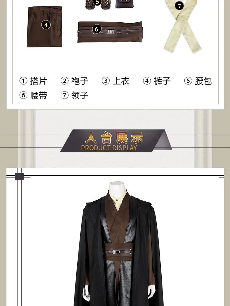 Anakin Cosplay Jedi Costume Disfraz Skywalker Vader Darth Jedi Top Pants Cloak Belt Halloween Carnival Party Outfits Men