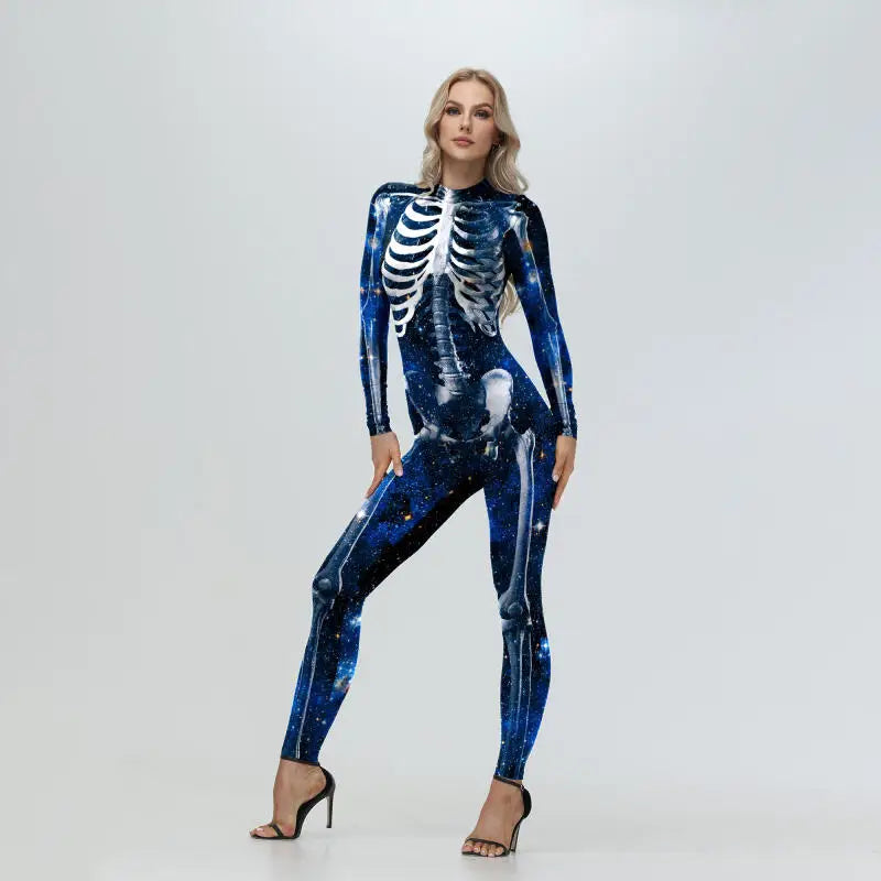 [You're My Secret] Cosplay Zombie Scary Skeleton Printed Bodysuit Halloween Party CostumeWomen Zenti Jumpsuit Day of the Dead
