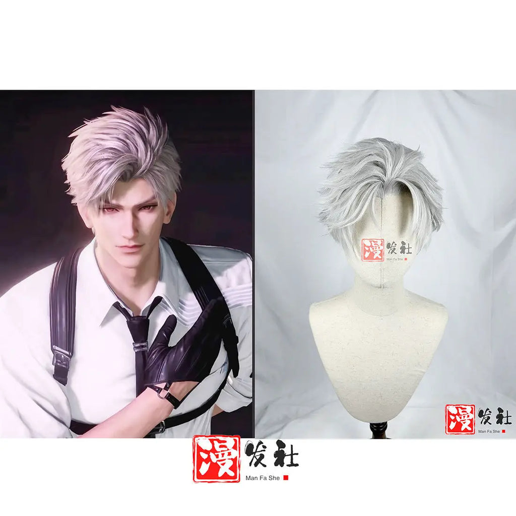 Styled Sylus wig Love And Deepspace Relentless Conqueror Cosplay Customized Men Synthetic Wig Grey Onychinus Halloween Party