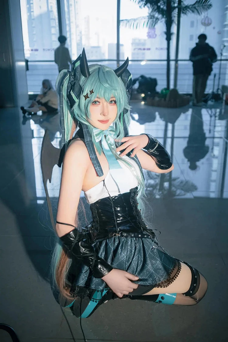 Anime Devil Hatsune Cosplay Costumes Game Demon Miku Dress Wig Wings Horns Tail Suit Carnival Party Outfits Women Sexy Uniform