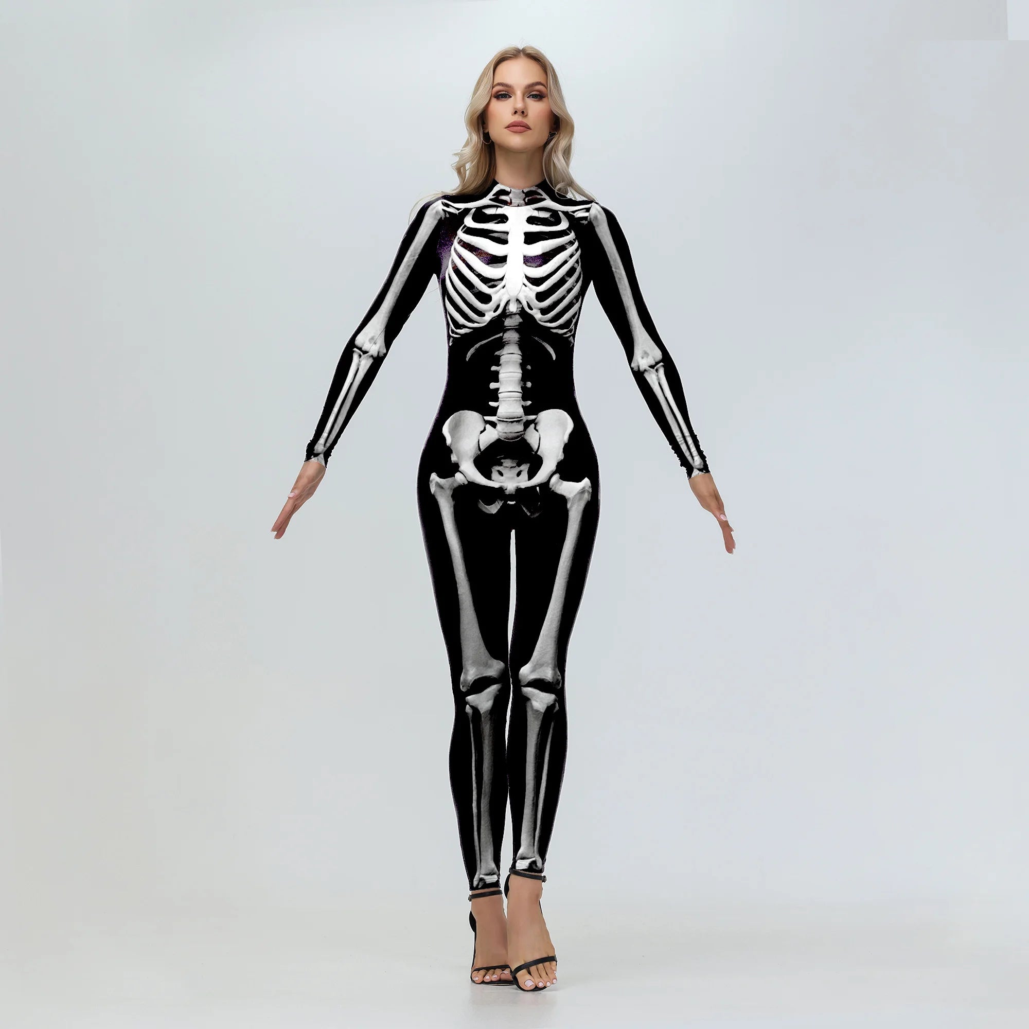 [You're My Secret] Cosplay Zombie Scary Skeleton Printed Bodysuit Halloween Party CostumeWomen Zenti Jumpsuit Day of the Dead
