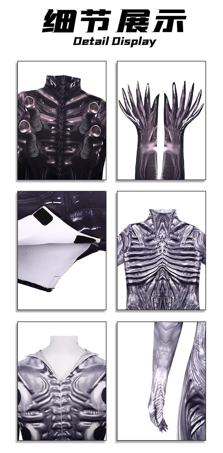 Alien Romulus Xenomorph Costume Adult Kids Horror Cos Jumpsuit Mask Tentacles Cosplay Disfraz Fear Halloween Costume Scary Suit