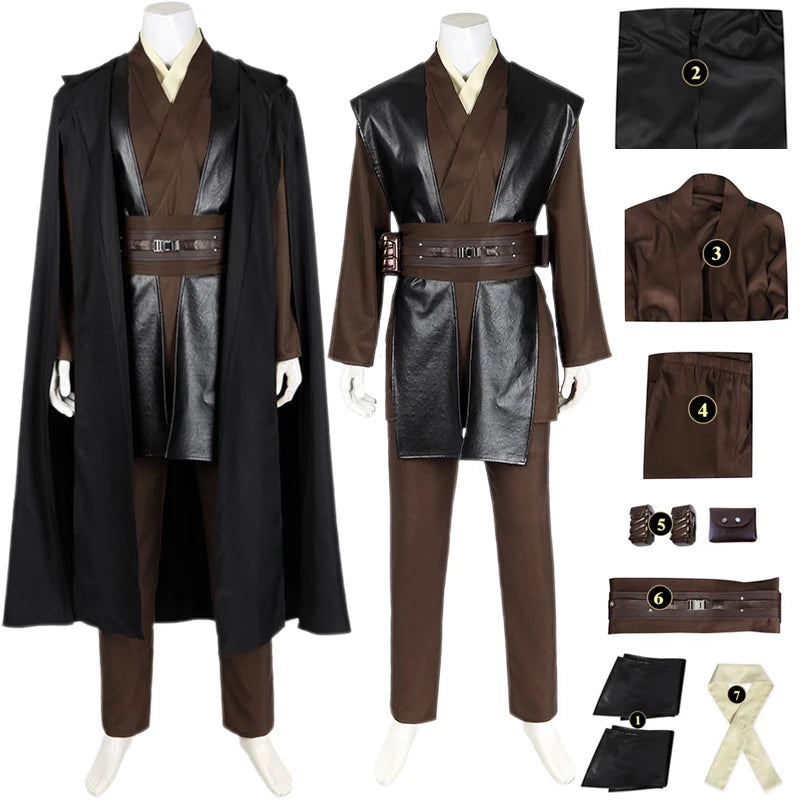 Anakin Cosplay Jedi Costume Disfraz Skywalker Vader Darth Jedi Top Pants Cloak Belt Halloween Carnival Party Outfits Men