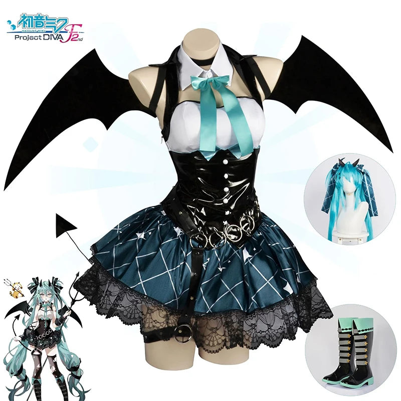 Anime Devil Hatsune Cosplay Costumes Game Demon Miku Dress Wig Wings Horns Tail Suit Carnival Party Outfits Women Sexy Uniform