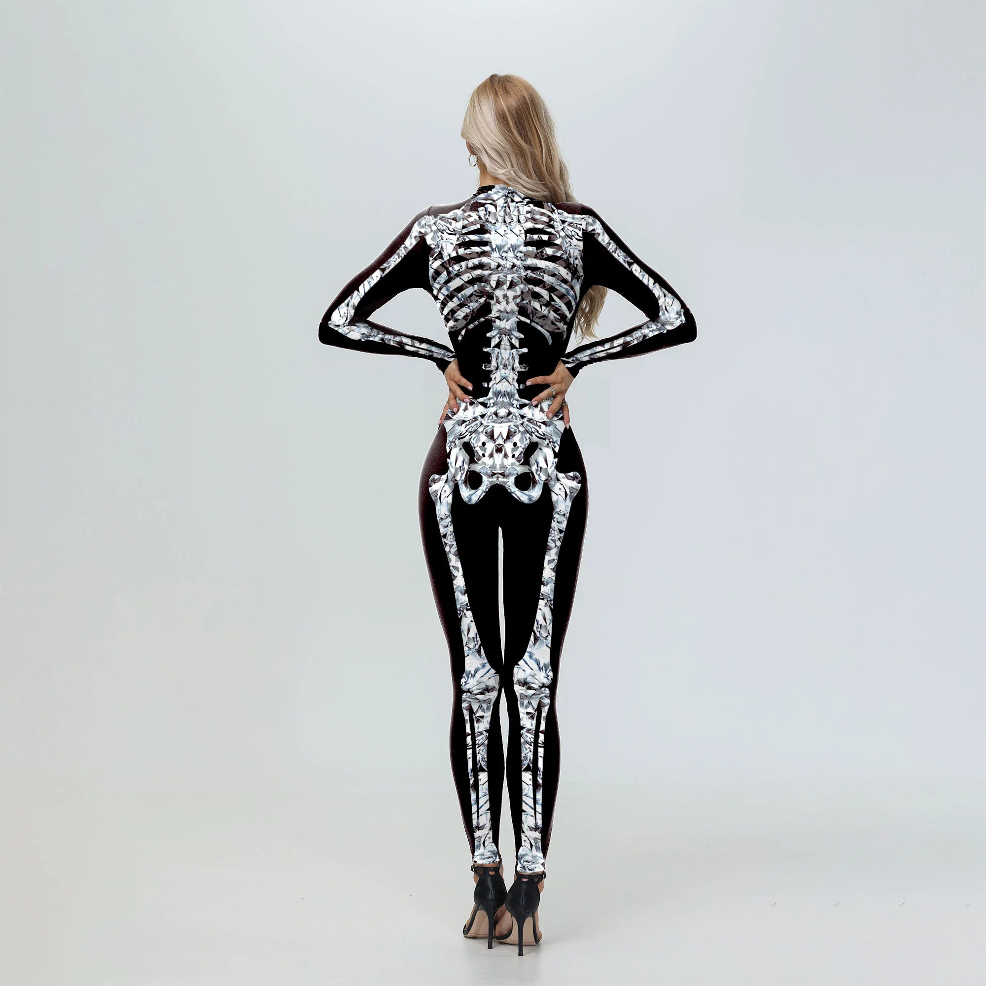 [You're My Secret] Cosplay Zombie Scary Skeleton Printed Bodysuit Halloween Party CostumeWomen Zenti Jumpsuit Day of the Dead