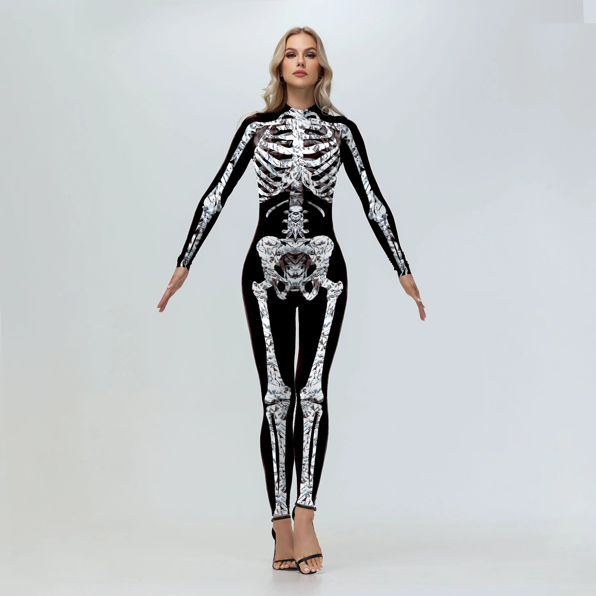 [You're My Secret] Cosplay Zombie Scary Skeleton Printed Bodysuit Halloween Party CostumeWomen Zenti Jumpsuit Day of the Dead