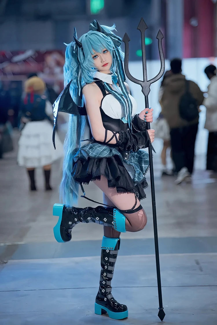 Anime Devil Hatsune Cosplay Costumes Game Demon Miku Dress Wig Wings Horns Tail Suit Carnival Party Outfits Women Sexy Uniform