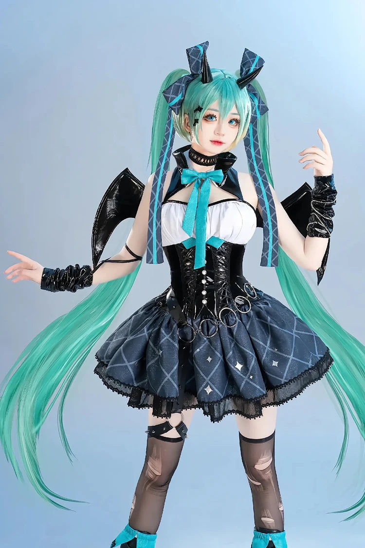 Anime Devil Hatsune Cosplay Costumes Game Demon Miku Dress Wig Wings Horns Tail Suit Carnival Party Outfits Women Sexy Uniform